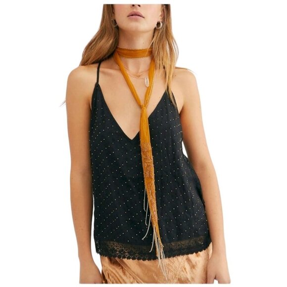 Free People Bright Lights Cami Top Black Size S NWT OB1068264 $68 Beaded Blouse - Picture 8 of 14